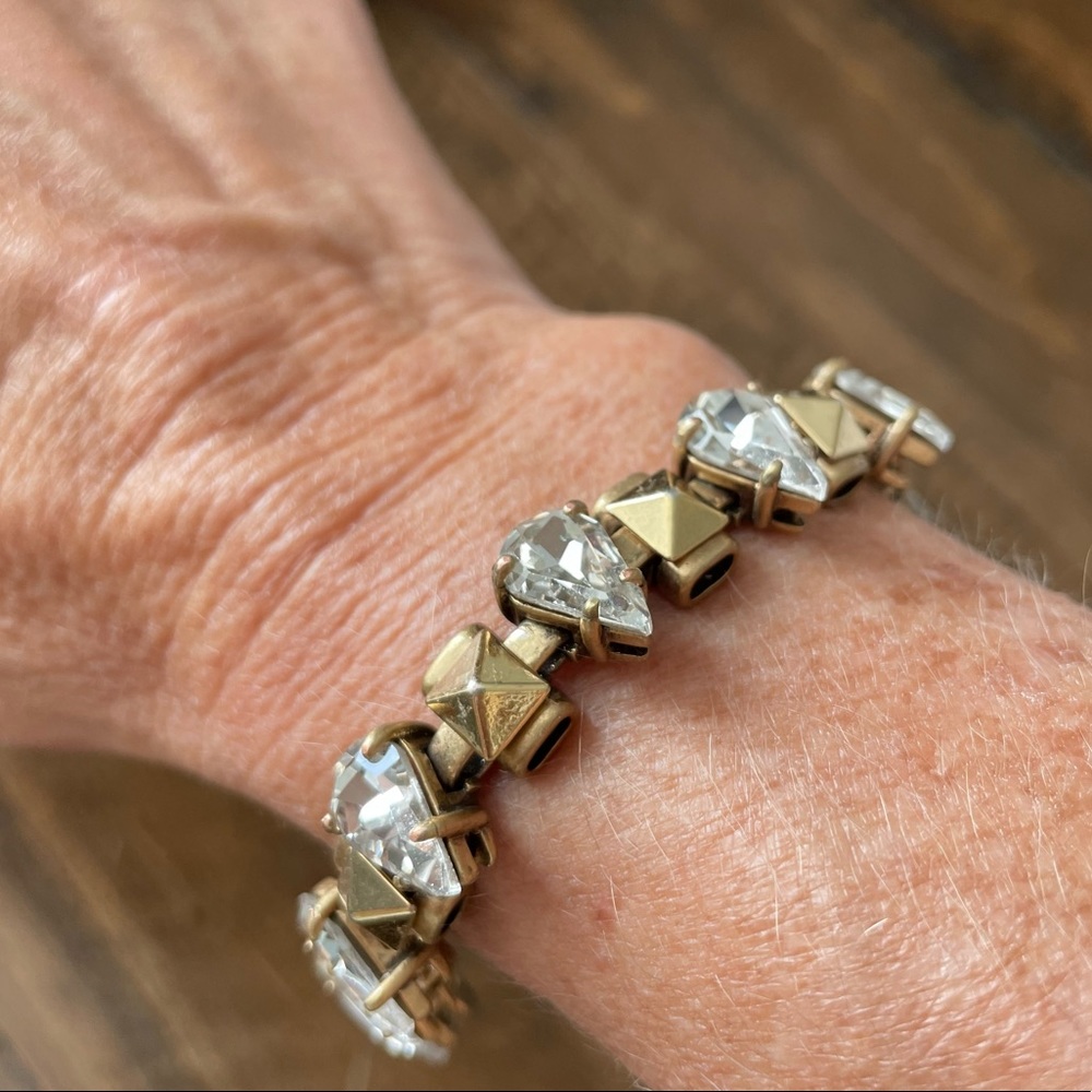 J Crew Statement Bracelet Jewelry Stones Chunky Clear Rhinestone Gold Boho